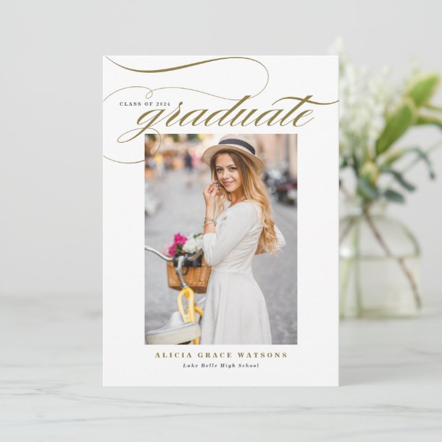 Invitación Graduación de fotografía de caligrafía elegante de (Anverso de pie)