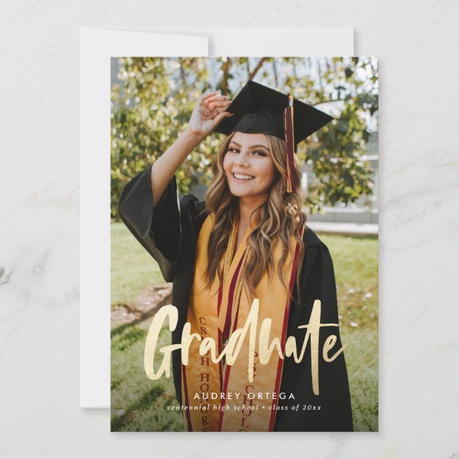 Invitación Graduación de fotografía de caligrafía moderna de  (Anverso)