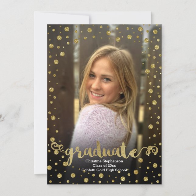 Invitación Graduación de fotografía de Confetti, Purpurina de (Anverso)