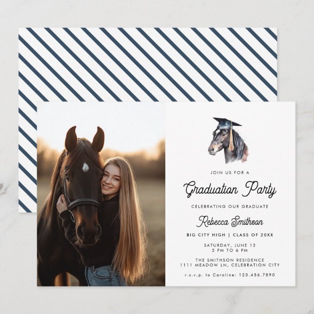 Invitación Graduación de fotografía de cuatricromía ecuestre  (Anverso / Reverso)