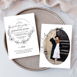 Invitación Graduación de fotografía de follaje mínimo de moda