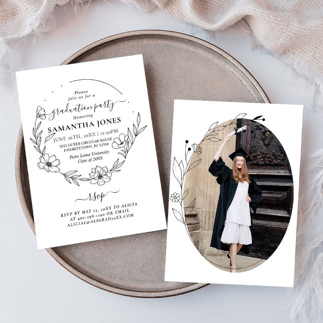 Invitación Graduación de fotografía de follaje mínimo de moda (Subido por el creador)