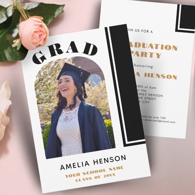 Invitación Graduación de fotografía de grado blanco negro de  (Subido por el creador)