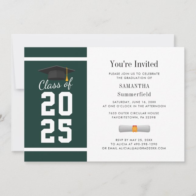 Invitación Graduación de fotografía de grado blanco verde ver (Anverso)