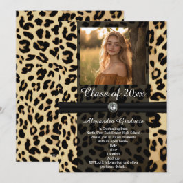 Invitación Graduación de fotografía de jewel de leopardo negr