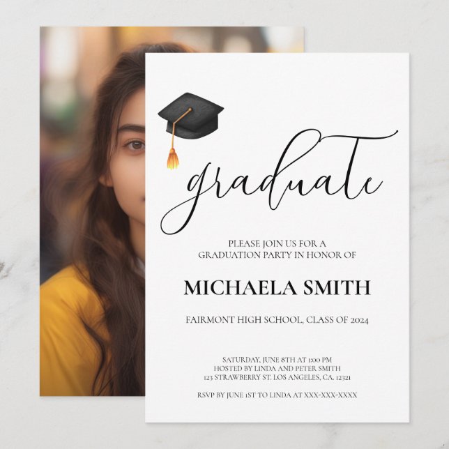 Invitación Graduación de fotografía de la escuela secundaria  (Anverso / Reverso)
