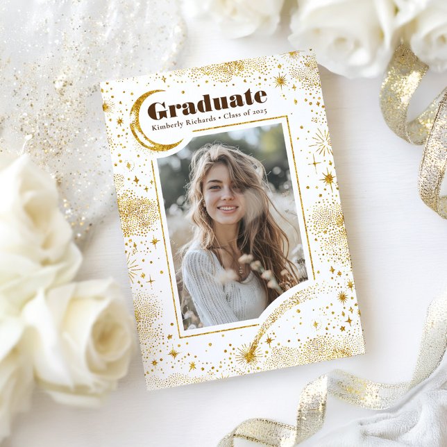Invitación Graduación de fotografía de la Luna Celestial y la (Stars and Moon Graduation Party Photo Invitation)