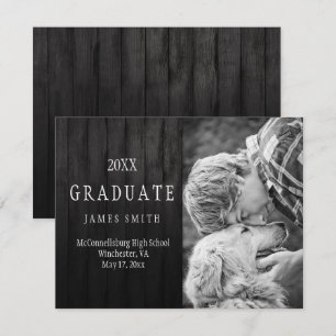 Invitación Graduación de fotografía de madera de grano negro 