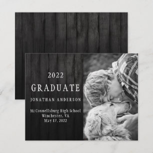 Invitación Graduación de fotografía de madera de grano negro 