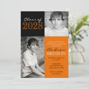 Invitación Graduación de fotografía de naranja y Black Classi