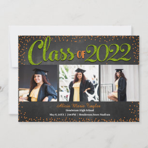 Invitación Graduación de fotografía de naranja y Purpurina ve