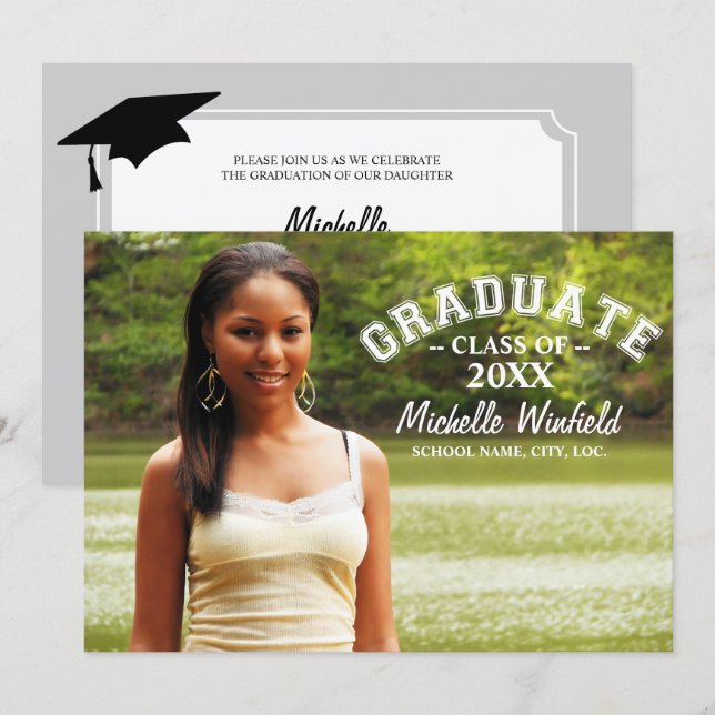 Invitación Graduación de fotografía de superposición de texto (Anverso / Reverso)