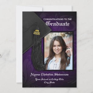 Invitación Graduación de fotografía de tassel negro púrpura e