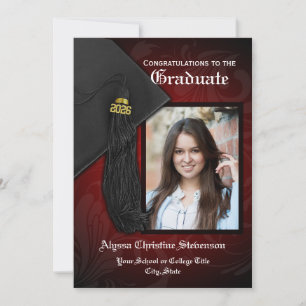 Invitación Graduación de fotografía de tassel negro y rojo 20