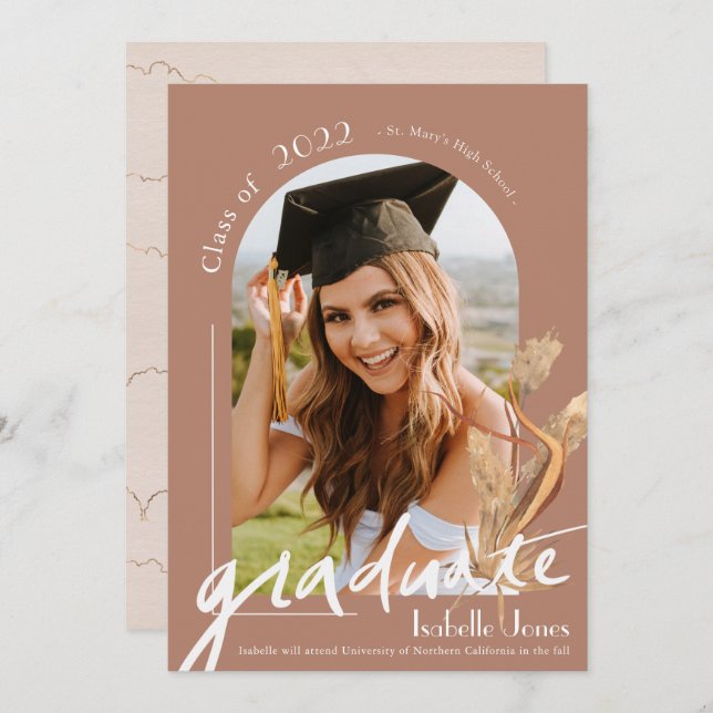 Invitación Graduación de fotografía del Arco de Terracota Gra (Anverso / Reverso)