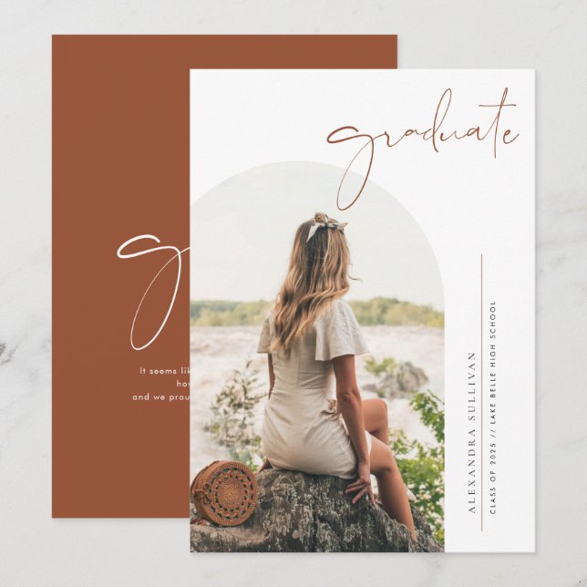 Invitación Graduación de fotografía del Arco Minimalista Boho (Anverso / Reverso)