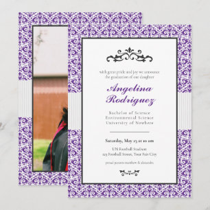 Invitación Graduación de fotografía del patrón de Damasco púr