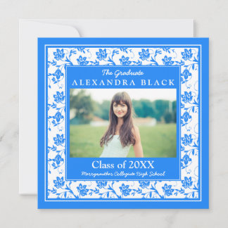 Invitación Graduación de fotografía floral Cornflower Blue Da