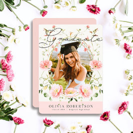 Invitación Graduación de fotografía floral de color rosa de l