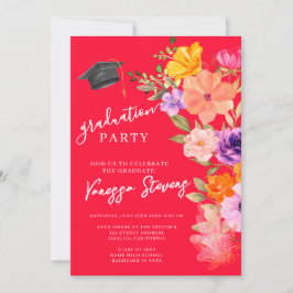 Invitación Graduación de fotografía floral de color rosa y mo