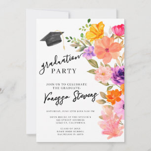 Invitación Graduación de fotografía floral de color rosa y mo