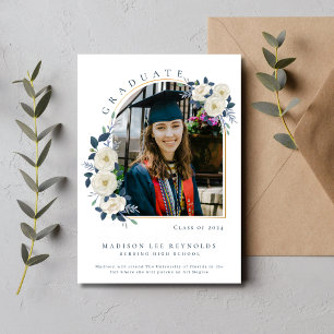 Invitación Graduación de fotografía floral de secundaria