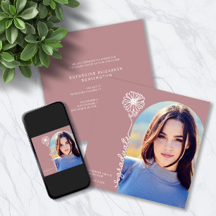 Invitación Graduación de fotografía floral escrita a mano por