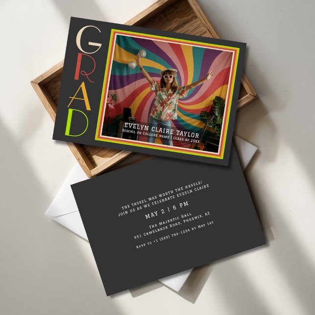 Invitación Graduación de fotografía Groovy Psicodelic Retro D (Subido por el creador)