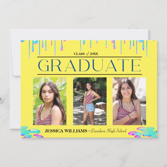 Invitación Graduación de fotografía holográfica por goteo con (Anverso)