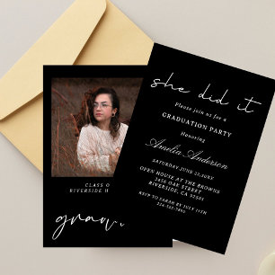 Invitación Graduación de fotografía Minimalista en blanco y n