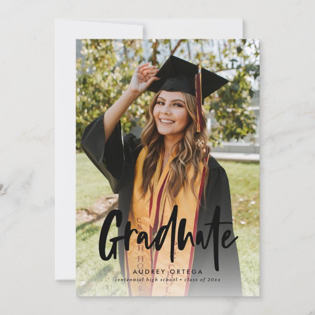 Invitación Graduación de fotografía moderna de caligrafía neg (Anverso)