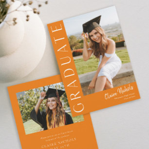 Invitación Graduación de fotografía Naranja vertical moderna