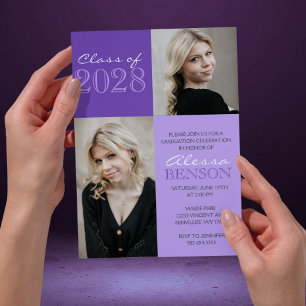 Invitación Graduación de fotografía Purple 2 Toned Classic 2 