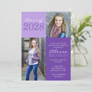 Invitación Graduación de fotografía Purple 2 Toned Classic 2
