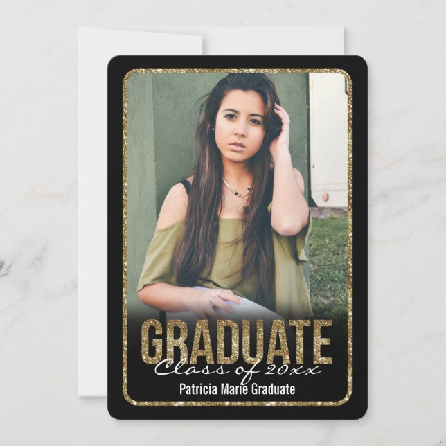Invitación Graduación de fotografía Purpurina redondeada (Anverso)