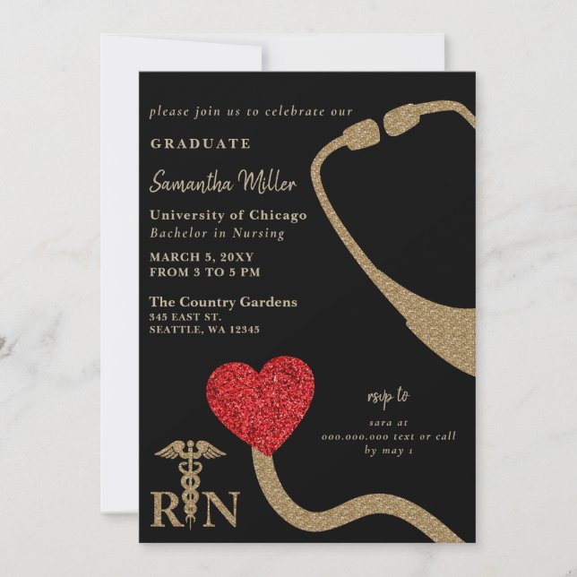 Invitación Graduación de fotografía RN de enfermera con regis (Anverso)