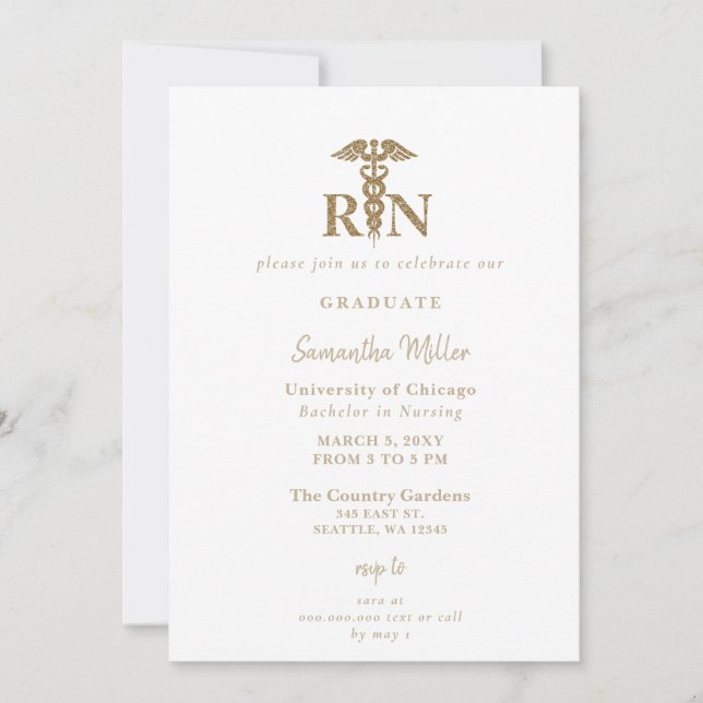 Invitación Graduación de fotografía RN de enfermera con regis (Anverso)