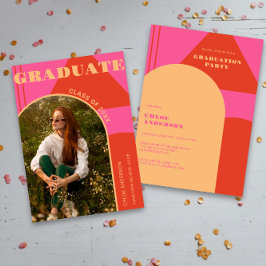 Invitación Graduación de fotografía rosa y Naranja de Retro A