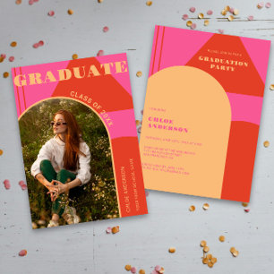Invitación Graduación de fotografía rosa y Naranja de Retro A