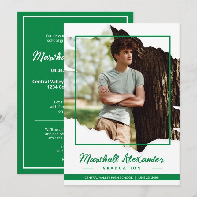 Invitación Graduación de fotografía rota por edugie verde (Anverso / Reverso)
