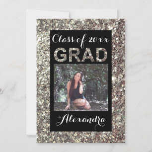 Invitación Graduación de fotografía Silver Purpurina-Look 1