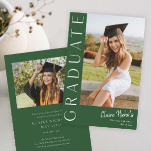 Invitación Graduación de fotografía verde vertical moderna