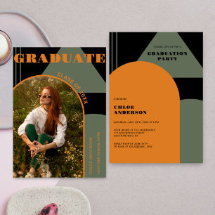 Invitación Graduación de fotografía verde y Naranja de Retro