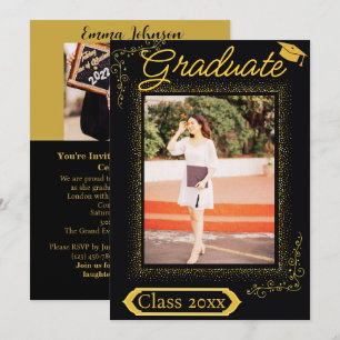Invitación Graduación de fotografía vertical de color dorado 