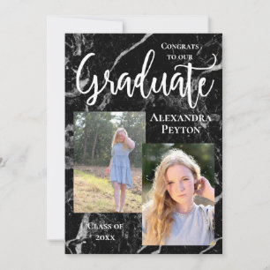Invitación Graduación de fotografías de guion blanco de mármo