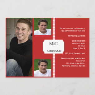 Invitación Graduación de fotografías en rojo y blanco
