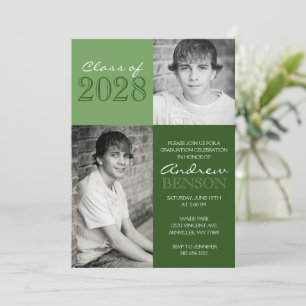 Invitación Graduación de fotografías Green 2 Toned Classic 2