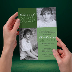 Invitación Graduación de fotografías Green 2 Toned Classic 2