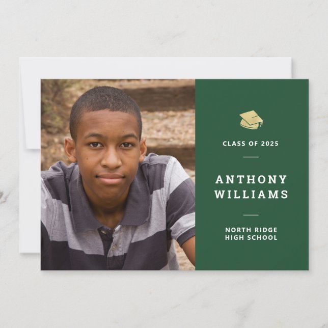 Invitación Graduación de fotografías verdes minimalistas (Anverso)
