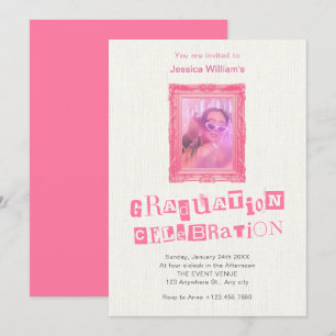 Invitación Graduación de fotograma rosa de época